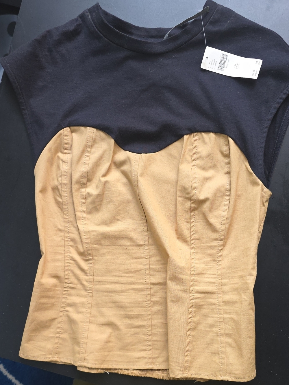 Anthropologie Black & Tan Two-Tone Bustier Crop Top